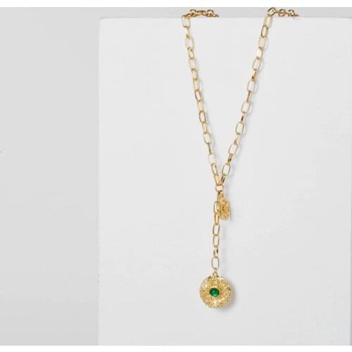 Fever&Free New Fashion Natural Stone Necklaces 2019 Engrave Delicate Coin Pendant Necklace For Women Ladies Valentines Day Gift