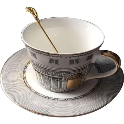 Bone china golden window retro swan castle classical style coffee cup dish set / tea cup set (without spoon)