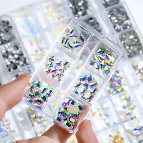 1 Box Mixed Multi-shape Flat Back Multi-size GlassCrystal/AB/Rhinestone Nail Art Craft Crystal 3D Decor Flat Back Rhinestone