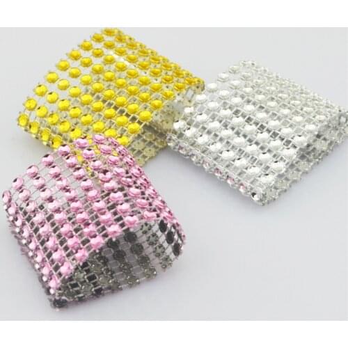 100pcs 8 Rows Diamond Mesh Rhinestone Bow Covers Wedding Napkin Rings Holders Gold/Silver/Pink DIY Table Napkin Decoration Craft