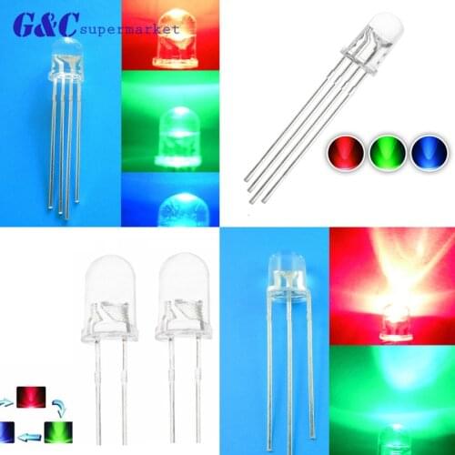 100PCS F3/F5 LED Diodes Light 3Pin Common Anode/Cathode 3mm 5mm Round Dual colour Clear Red-Green/Red-Blue Kit