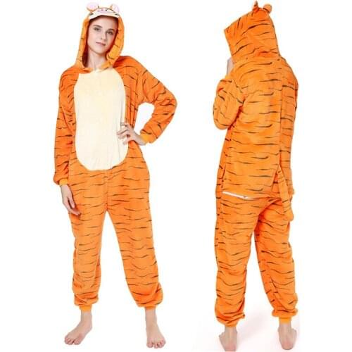 2019 Winter Women Kigurumi Onesie Tiger Pajamas Sets Cute Flannel Animal Pajama Nightie Warm Hooded Sleepwear Costume