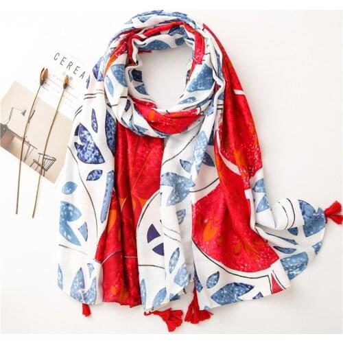 2020 Women Daisy Floral Pattern Cotton Tassel Scarf 10pcs/lot