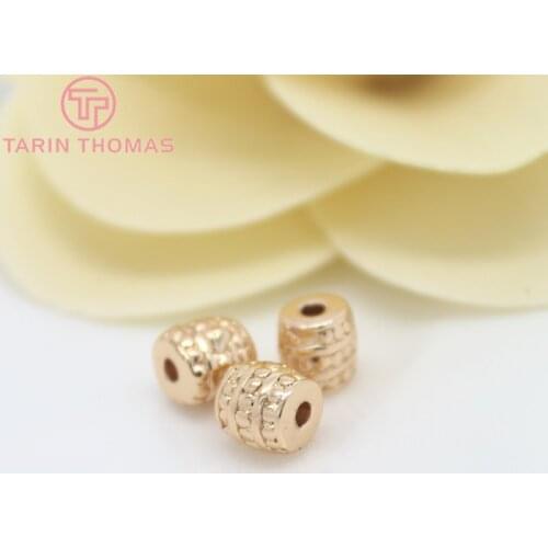 6PCS 6.7x6.7MM 24K Champagne Gold Color Plated Brass Barrel Spacer Beads Bracelet Beads High Quality Jewelry Accessories