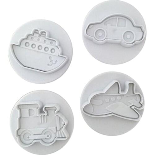 4 Pcs Plastic Cookie Cutters Cake Fondant Molds Biscuit Moulds Plane Car Train Ship Shapes 899