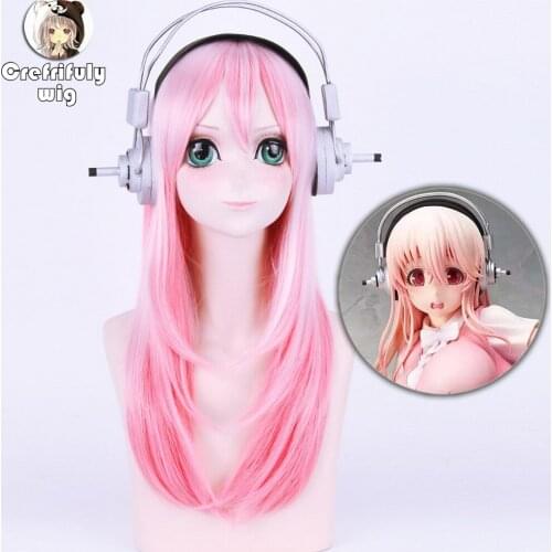 60cm SUPER SONICO Long Straight Pink Cosplay Wig Women Synthetic Hair Halloween Costume Party Wigs Free Shipping