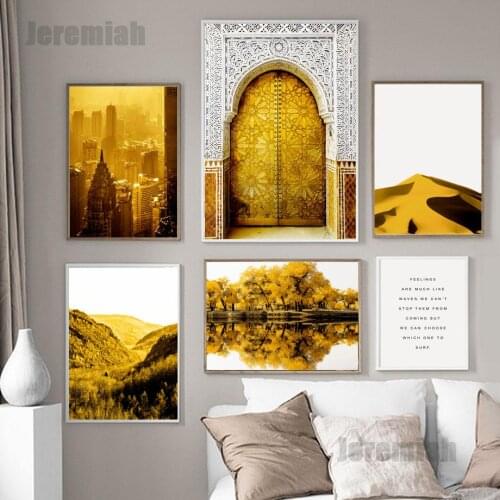 Abstract Landscape Poster Golden Forest Desert Canvas Waterproof Ointment Motion Art Hd Painting Modern Home Decoration