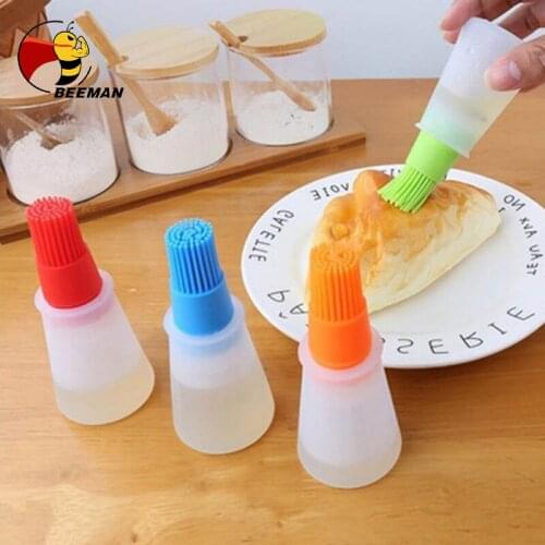 BEEMAN Portable Silicone Oil Bottle With Brush Baking Culinary BBQ Basting Pastry Kitchen Baking Honey Gadgets Barbecue Tool