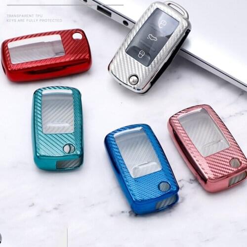 Tpu Carbon Filber Car Key Case Cover Fob Protector Case Keychain for VW Golf Bora Jetta POLO GOLF Tiguan Passat Skoda Octavia A5