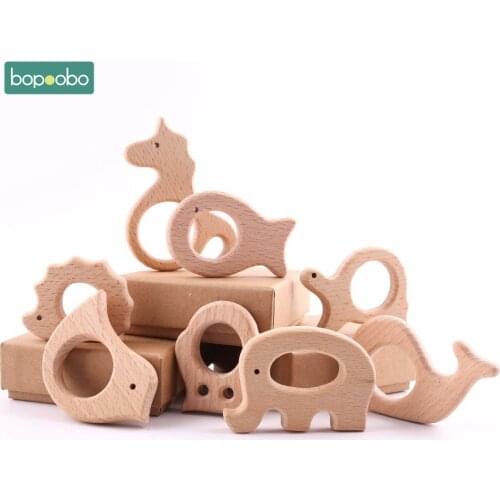 Bopoobo 5pc Wooden Animal Teether Toys Tiny Rod Teether New Born Baby Toys Play Gym Accessories Baby Toys Wooden Teethers