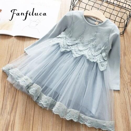 Fanfiluca Cotton Baby Girls Dress Lace Princess Girl Party Dress Long Sleeve Kids Dresses for Girls Spring Children Clothing