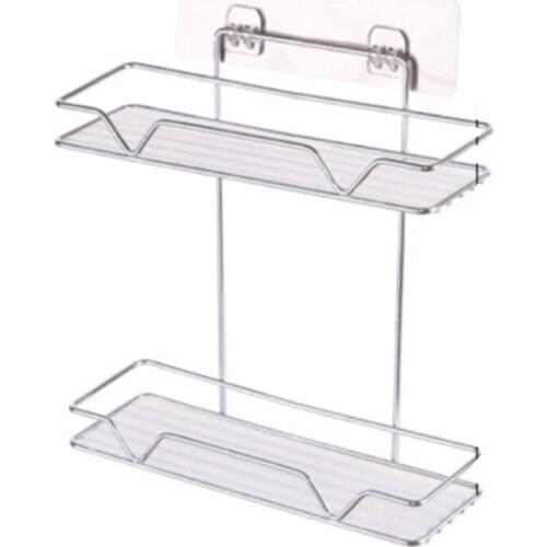 Double Layer Bathroom Organizer Stainless Steel Storage Shelf Kitchen Bathroom Toilet Wall Hanging Cosmetic Multifunction Storag