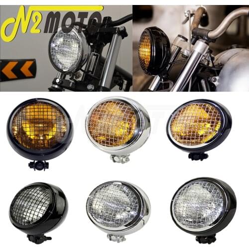 5.7'' Headlight For Harley Cafe Racer Scrambler Chopper Retro Motorcycle 12V 60W Bottom Mount Hight Low Beam Grille Headlamp