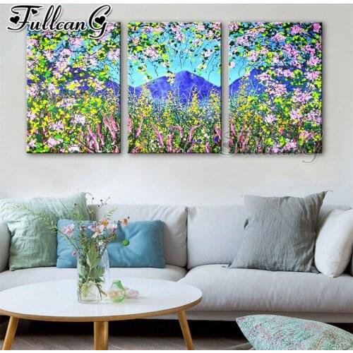 FULLCANG 5d diy diamond embroidery sale spring natural scenery painting triptych full square round drill home decoration FC3065