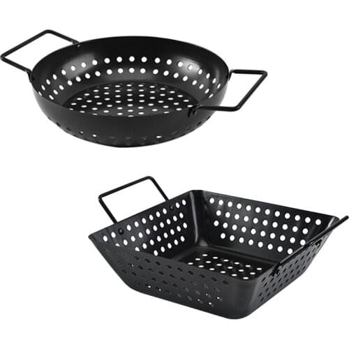 Grill Wok With Handle,BBQ Accessory Barbecue Tools For Stir Fry,Shrimp,Meat & Vegetable Outdoor Camping Cookware-ABUX