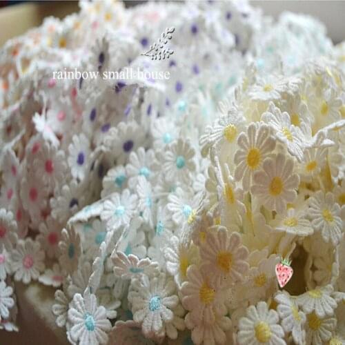 15yards/lot 2.5cm wide daisy water soluble colors cotton daisy embroidered lace trim ribbon fabric for clothing-DC