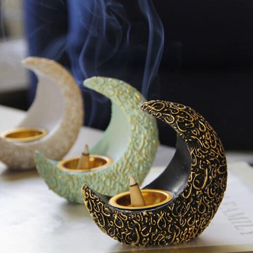 Eid Candle Holder Arab Ramadan Moon Crescent Resin Incense Burner Luxury European Tabletop Decoration Aromatherapy Burner