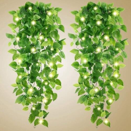 Artificial Hanging Plants - 2Pcs Fake Plants Fake Ivy Vine Fake Ivy Leaves Kitchen Plants with 2Pcs Fairy Lights