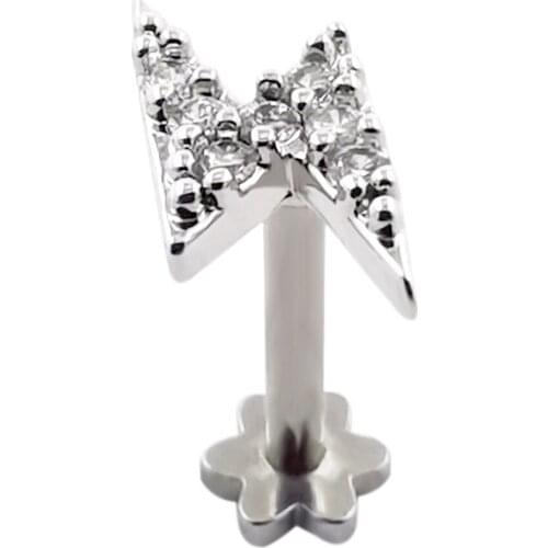 JHJT 1PC 16G 6/8mm Flat Labret Ear Tragus Cartilage Helix CZ Gem Lightning Ear Studs Lip Stud Fashion Body Piercing Jewelry