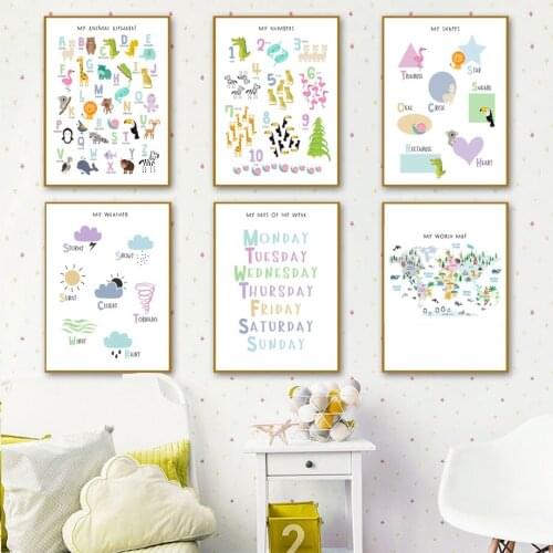 Shape Alphabet Numbers Weather Week Nursery Education Wall Art Canvas Painting Posters And Prints Wall Pictures Kids Room Decor