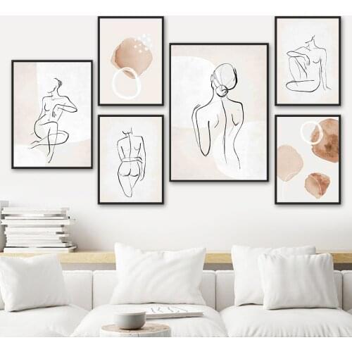 Sexy Women Line Body Color Block Abstract Wall Art Canvas Painting Nordic Posters And Prints Wall Pictures For Living Room Decor