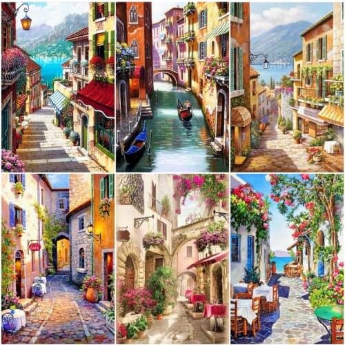 GATYZTORY Paint By Number street townlet Drawing On Canvas HandPainted Painting Art Gift DIY Pictures By Number Kits Home Decor
