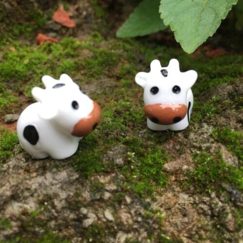 2Pcs Cute Mini Cow Animal Figurines DIY Miniature Bonsai Craft Garden Ornament Decor