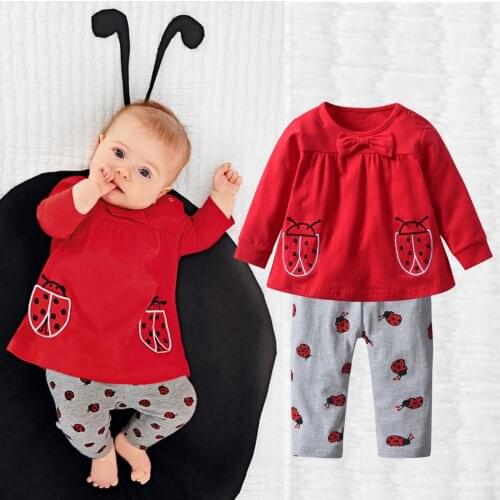 Baby Girl Clothing Set Soft Cotton Printed Long Sleeve Tops With Bow+Elastic Pants Baby Indoor Clothes Infant Toddler Outfit