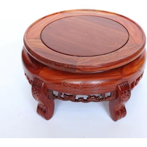 Red Wingceltis Silver-inlaid Forth A Few Solid Wood Carving Handicraft Circular Base Stone Vases Furnishing Articles