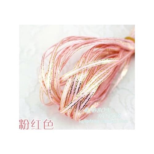 10meters/lot) 1/8'' (3mm) Coral Pink Metallic Glitter Ribbon Colorful gift package party ribbons Gold Edge DIY Candy Box Dec