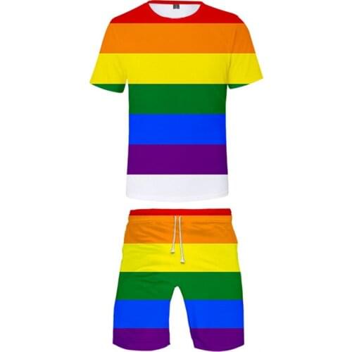 LGBT Two Pieces Sets Men 3D T Shirts+Shorts Suit Men Summer Tops Tees Rainbow Flag Lesbians Gays Fashion T-shirt Men Clothing