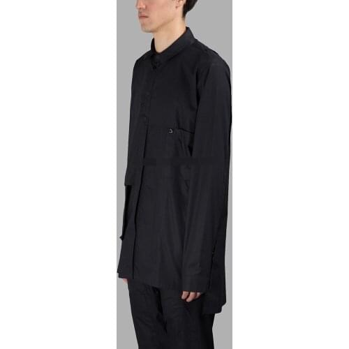 Mens new irregular pocket multi-layer patchwork design classic casual loose black large size shirt