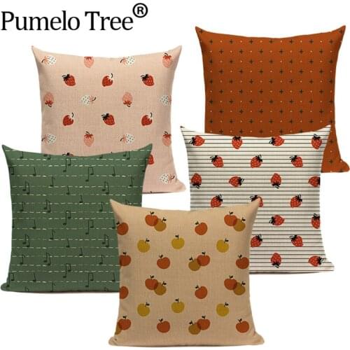 Colorful Fruit Sofa Cushions Cover Geometric Decorative Pillows Case for Bed Cherry Linen Square Alone Decor Pillow Case Cojine