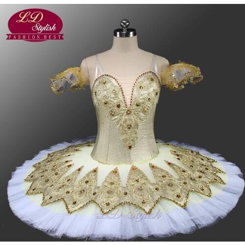 2017 New Gold Classical Tutu Ballet Professional Costume Tutu Adult Competition Ballet Tutus Costume Adjustable Sizing LD0041