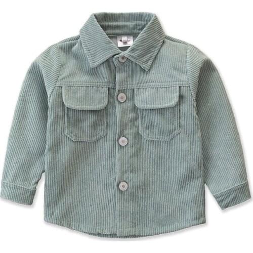 1-6Y Fashion Kids Girls Boys Pocket Coat Corduroy Long Sleeve Stylish Lapel Solid Color Single Breasted Spring Jackets Outerwear