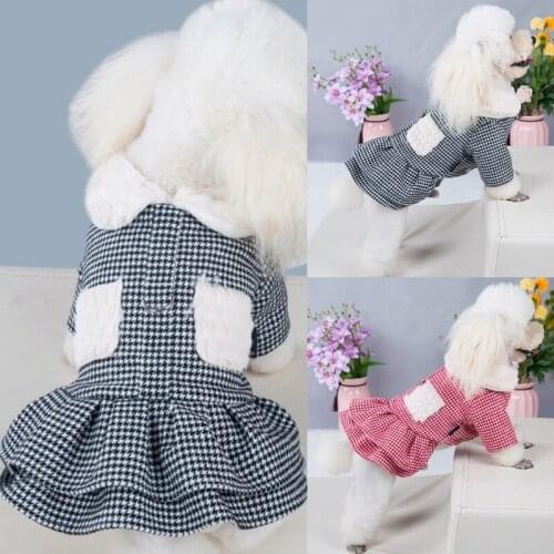 Cute Dog Sweater Dress Jumpsuit Winter Dog Clothes Warm Puppy Cat Coat Clothing With Classic Plaid Pattern Pet Costume For Dog