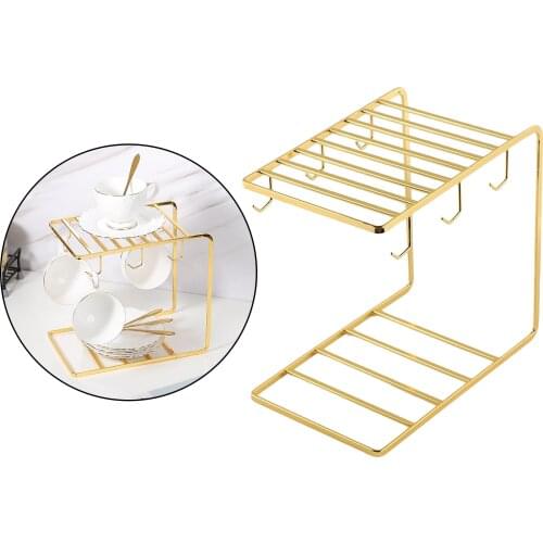 Golden Cup Drying Rack Stand 6 Metal Cup for Coffee Cups & Tea Cups