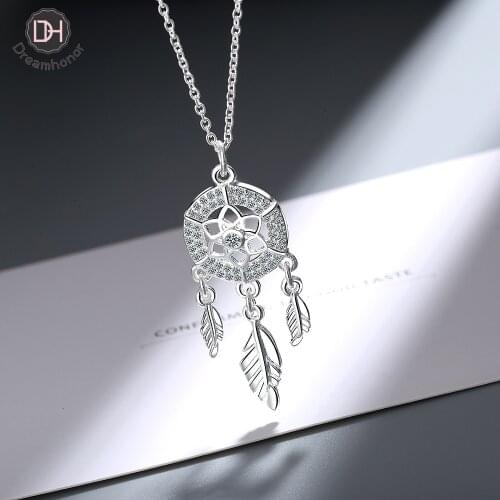 Dreamhonor Dreamcatcher Pendant Charm 925 Sterling Silver Chain Choker Necklaces Jewelry