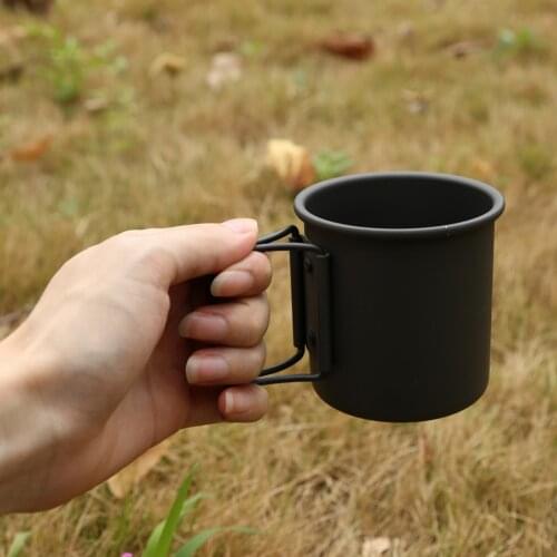 Outdoor Folding Cup Travel Portable Aluminum Alloy Camping Hiking Water Coffee Tea Metal Mug with Foldable Side Handle