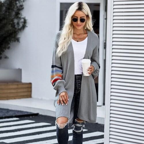 Spring Autumn Casual Mid-length Knitted Cardigan Jacket Retro Loose Sweater Jacket Classic Solid Color Hot-selling Fashion Women