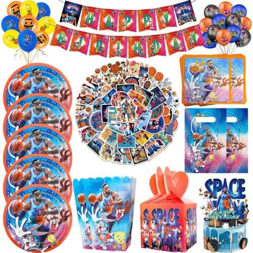 Space Jam Party Supplies Birthday Party Decorations Boys Favorite Basketball Theme Disposable Tableware Napkin Cups Balloons
