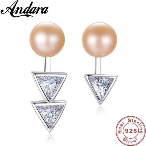 Luxury 925 Sterling Silver Earring Fashion Natural Freshwater Pearl Stud Earrings Jewelry For Women