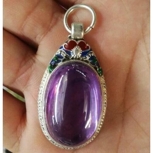 Handwork Old Tibet Silver Inlay Blue Jade Cloisonne Flower Pendant