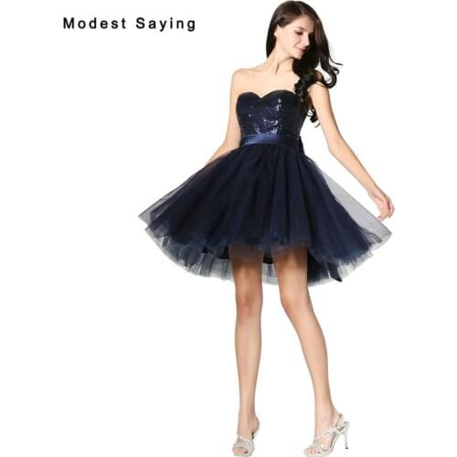 Sexy Navy Blue Ball Gown Sweetheart Short Sequined Homecoming Dresses 2017 with Big Bow Girls Mini 8th grade Graduation Gowns