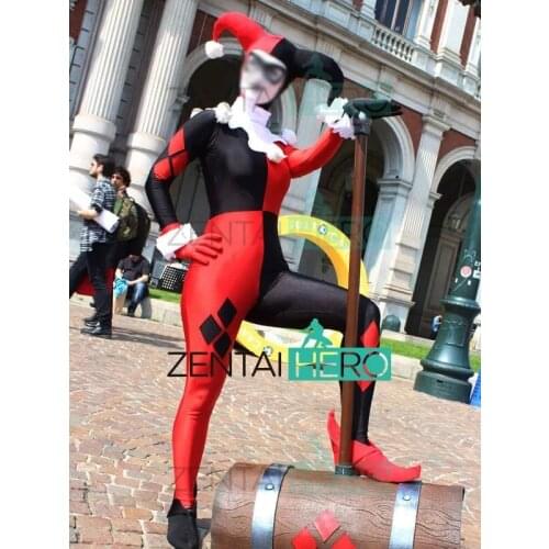 Sexy Red And White The Villain Girl Quinn Cosplay Costume Super Hero Zentai Bodysuit