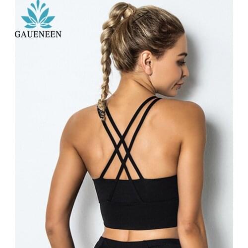 GAUENEEN Cross Back Sports Bra for Women Gym Padded Push Up Yoga Bra Shockproof Running Workout Tank Top Sleeveless Crop Top
