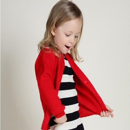 Girl Sweater Cotton Spring Open Stitch Kids Coat O-Neck Children Clothes Black Solid Casual Clothing