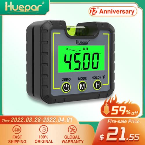 Huepar Digital Level Angle Gauge Mini Angle Finder Level Box with V-Groove Magnetic Base&Backlight LCD Bevel Gauge Inclinometer