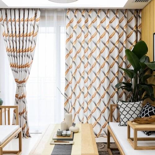 Curtains for Living Room and Bedroom Modern Simple Herringbone Printed Curtain Shade Curtain Fabric