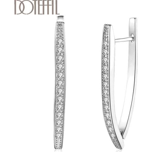 DOTEFFIL 925 Sterling Silver/18K Gold/Rose Gold Geometry AAA Zircon Charm Earrings For Women Jewelry Fashion Wedding Party Gift